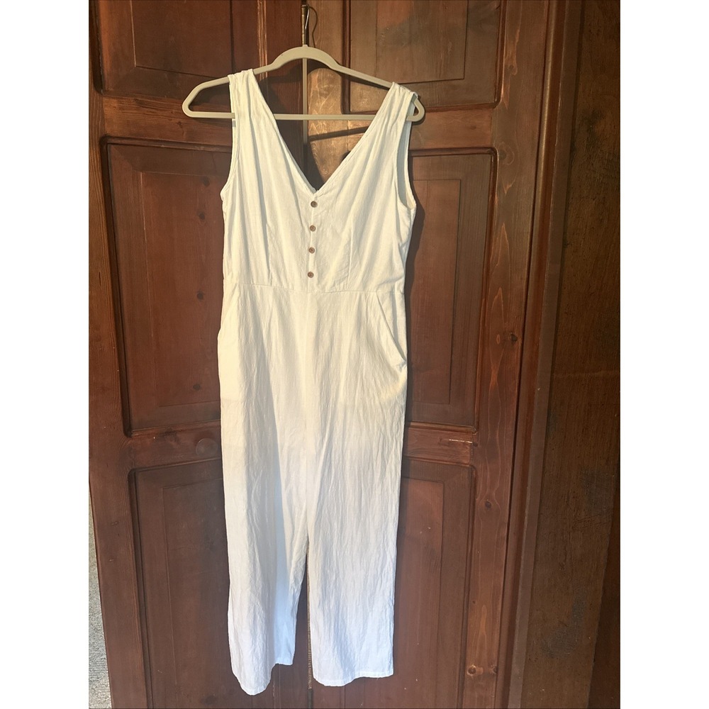 Womens Ecowish Jumpsuit Romper Cotton Pockets Oversized White Small EUC